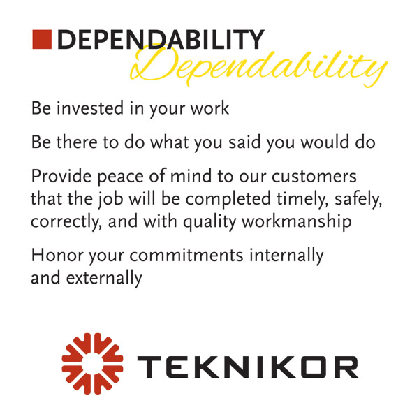 Teknikor industrial services - Values - Dependability