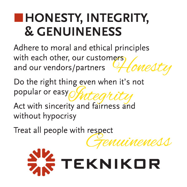 Teknikor industrial services - Values - Honesty, Integrity, & Genuineness